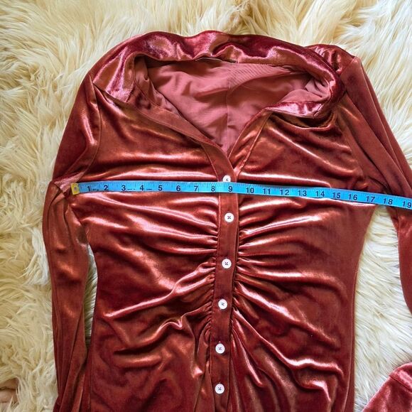 Free People Shayla Velvet Mini Dress In Terracotta Medium - Picture 6 of 6